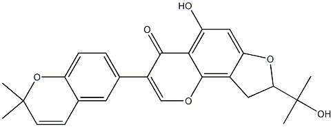 5-Hydroxy-8-(2-hydroxypropan-2-yl)-3-(2,2-dimethyl-2H-1-benzopyran-6-yl)-8,9-dihydro-4H-furo[2,3-h]-1-benzopyran-4-one 结构式