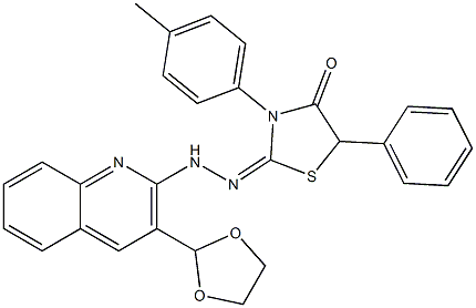 2-[2-[3-(1,3-Dioxolane-2-yl)quinoline-2-yl]hydrazono]-3-(4-methylphenyl)-5-phenylthiazolidine-4-one 结构式