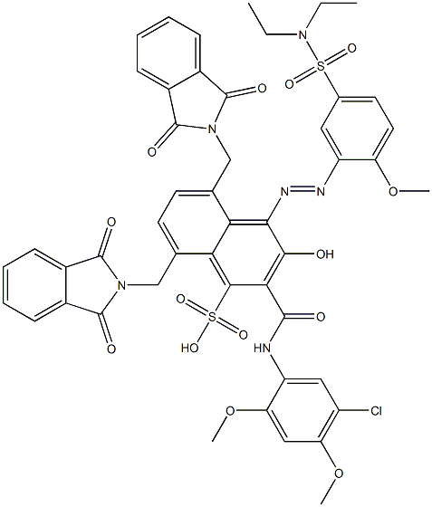 2-[(5-Chloro-2,4-dimethoxyphenyl)aminocarbonyl]-4-[5-[(diethylamino)sulfonyl]-2-methoxyphenylazo]-3-hydroxy-5,8-bis(phthalimidylmethyl)naphthalene-1-sulfonic acid 结构式