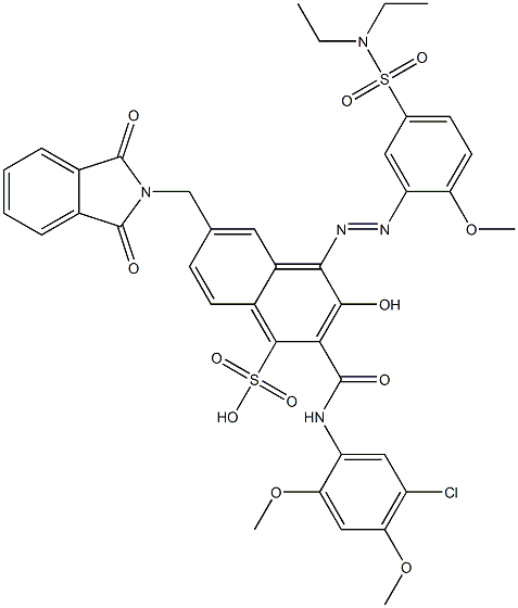 2-[(5-Chloro-2,4-dimethoxyphenyl)aminocarbonyl]-4-[5-[(diethylamino)sulfonyl]-2-methoxyphenylazo]-3-hydroxy-6-(phthalimidylmethyl)naphthalene-1-sulfonic acid 结构式