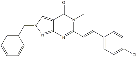 6-(p-Chlorostyryl)-2-benzyl-5-methyl-2H-pyrazolo[3,4-d]pyrimidin-4(5H)-one 结构式