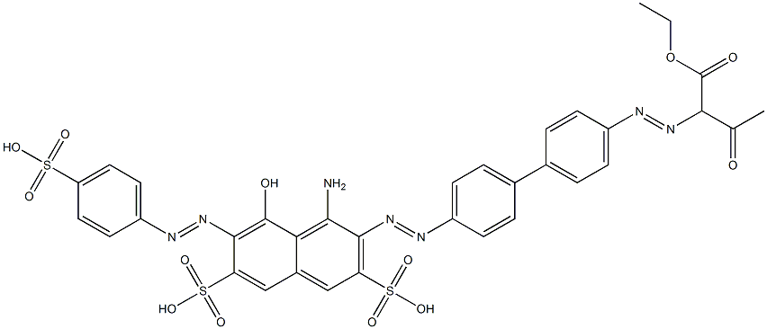 2-[[4'-[[1-Amino-8-hydroxy-3,6-bis(hydroxysulfonyl)-7-[(4-hydroxysulfonylphenyl)azo]-2-naphthalenyl]azo]-1,1'-biphenyl-4-yl]azo]-3-oxobutanoic acid ethyl ester 结构式