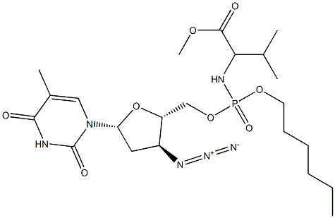 3'-Azido-3'-deoxythymidine-5'-[[[1-isopropyl-2-methoxy-2-oxoethyl]amino]phosphonic acid hexyl] ester 结构式