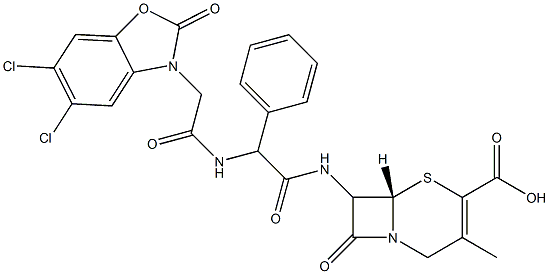 7-[[Phenyl[[[(5,6-dichloro-2,3-dihydro-2-oxobenzoxazol)-3-yl]acetyl]amino]acetyl]amino]-3-methylcepham-3-ene-4-carboxylic acid 结构式