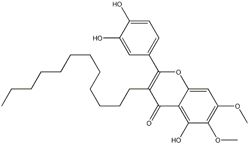 5-Hydroxy-2-(3,4-dihydroxyphenyl)-6,7-dimethoxy-3-dodecyl-4H-1-benzopyran-4-one 结构式