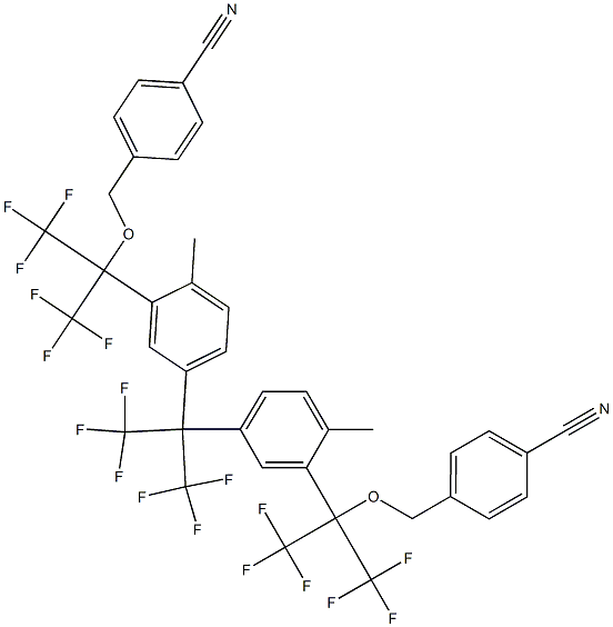 2,2-Bis[4-methyl-3-[2-(p-cyanobenzyloxy)-1,1,1,3,3,3-hexafluoropropan-2-yl]phenyl]-1,1,1,3,3,3-hexafluoropropane 结构式