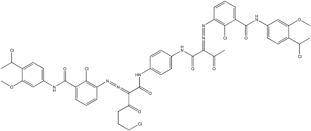 3,3'-[2-(2-Chloroethyl)-1,4-phenylenebis[iminocarbonyl(acetylmethylene)azo]]bis[N-[4-(1-chloroethyl)-3-methoxyphenyl]-2-chlorobenzamide] 结构式