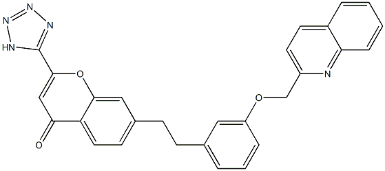 7-[2-[3-[(2-Quinolinyl)methoxy]phenyl]ethyl]-2-(1H-tetrazol-5-yl)-4H-1-benzopyran-4-one 结构式