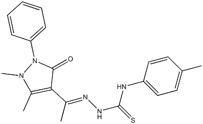 1,5-Dimethyl-2-phenyl-4-[1-[2-[[(4-methylphenyl)amino]thiocarbonyl]hydrazono]ethyl]-1H-pyrazole-3(2H)-one 结构式