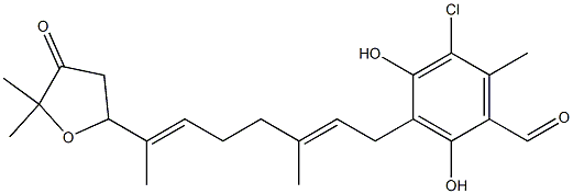 5-[7-(3-Chloro-5-formyl-2,6-dihydroxy-4-methylphenyl)-1,5-dimethyl-1,5-heptadienyl]-2,2-dimethyloxolan-3-one 结构式