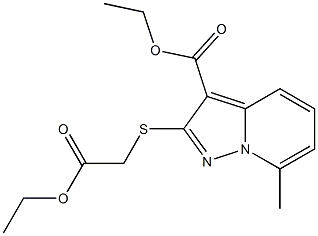 [[7-Methyl-3-(ethoxycarbonyl)pyrazolo[1,5-a]pyridin-2-yl]thio]acetic acid ethyl ester 结构式