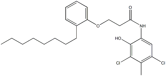 2-[3-(2-Octylphenoxy)propanoylamino]-4,6-dichloro-5-methylphenol 结构式