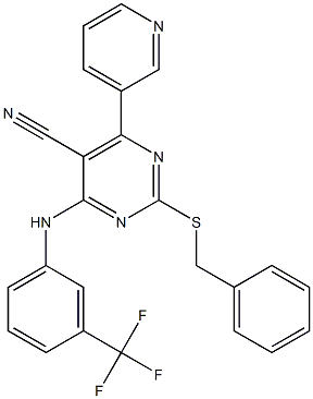 2-Benzylthio-6-(3-pyridinyl)-4-(3-trifluoromethylphenyl)aminopyrimidine-5-carbonitrile 结构式