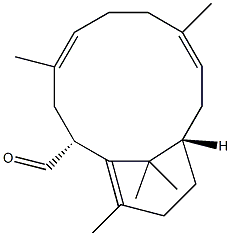 (2R,11S,4E,8E)-4,8,14,15,15-Pentamethylbicyclo[9.3.1]pentadeca-4,8,14(1)-triene-2-carbaldehyde 结构式