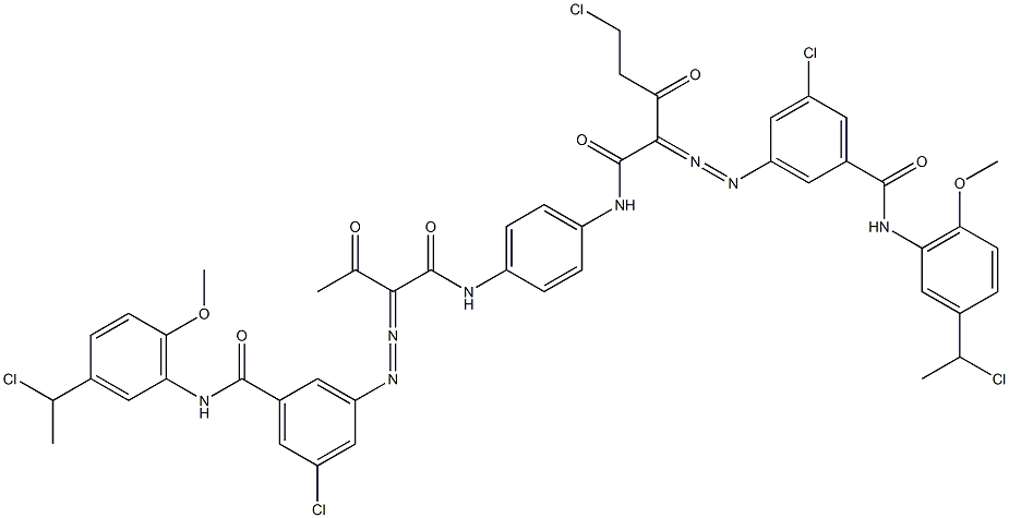 3,3'-[2-(Chloromethyl)-1,4-phenylenebis[iminocarbonyl(acetylmethylene)azo]]bis[N-[3-(1-chloroethyl)-6-methoxyphenyl]-5-chlorobenzamide] 结构式