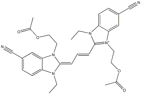 3-(2-Acetyloxyethyl)-2-[3-[[3-[2-(acetyloxy)ethyl]-5-cyano-1-ethyl-1,3-dihydro-2H-benzimidazol]-2-ylidene]-1-propenyl]-5-cyano-1-ethyl-1H-benzimidazol-3-ium 结构式