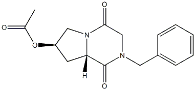 (6S,8R)-4-Benzyl-8-acetyloxy-1,4-diazabicyclo[4.3.0]nonane-2,5-dione 结构式