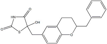 5-[[(3,4-Dihydro-2-phenylmethyl-2H-1-benzopyran)-6-yl]methyl]-5-hydroxythiazolidine-2,4-dione 结构式