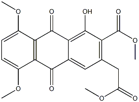 5,8-Dimethoxy-1-hydroxy-2-(methoxycarbonyl)-3-[(methoxycarbonyl)methyl]-9,10-anthraquinone 结构式