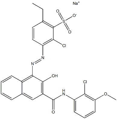 2-Chloro-6-ethyl-3-[[3-[[(2-chloro-3-methoxyphenyl)amino]carbonyl]-2-hydroxy-1-naphtyl]azo]benzenesulfonic acid sodium salt 结构式