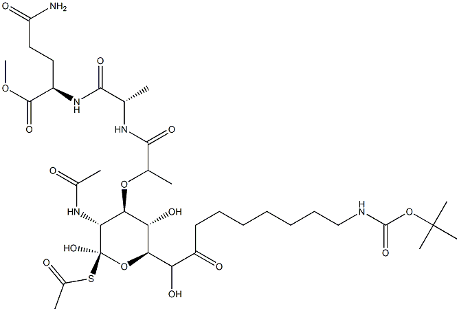 N2-[N-[N-Acetyl-1-(acetylthio)-6-[8-[[(tert-butoxy)carbonyl]amino]octanoyl]muramoyl]-L-alanyl]-D-glutamine methyl ester 结构式