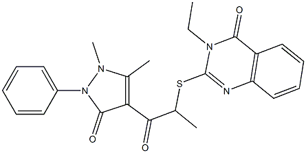 3-Ethyl-2-[[1-[(1-phenyl-2,3-dimethyl-5-oxo-3-pyrazolin-4-yl)carbonyl]ethyl]thio]quinazolin-4(3H)-one 结构式