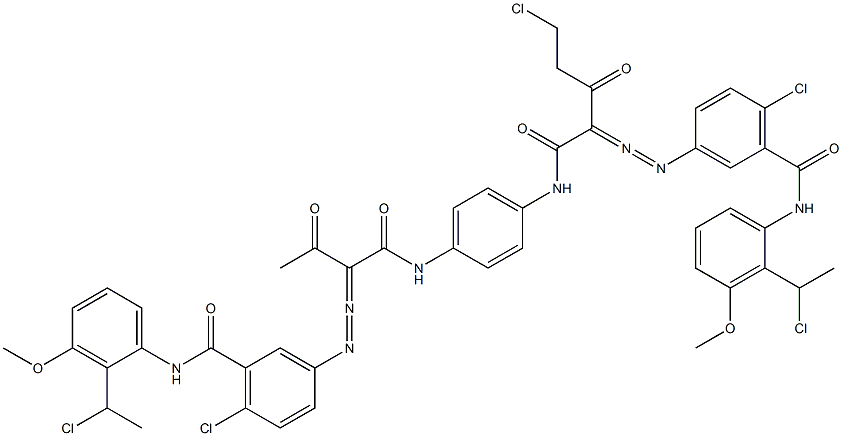 3,3'-[2-(Chloromethyl)-1,4-phenylenebis[iminocarbonyl(acetylmethylene)azo]]bis[N-[2-(1-chloroethyl)-3-methoxyphenyl]-6-chlorobenzamide] 结构式