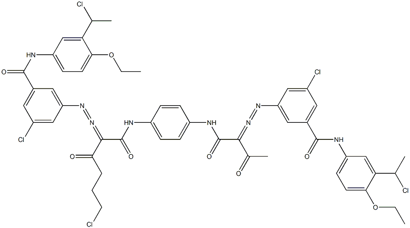 3,3'-[2-(2-Chloroethyl)-1,4-phenylenebis[iminocarbonyl(acetylmethylene)azo]]bis[N-[3-(1-chloroethyl)-4-ethoxyphenyl]-5-chlorobenzamide] 结构式