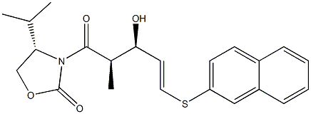 (4S)-4-Isopropyl-3-[(2R,3R)-3-hydroxy-2-methyl-5-(2-naphthalenylthio)-4-pentenoyl]oxazolidin-2-one 结构式