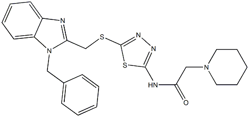 N-[2-[(1-Benzyl-1H-benzimidazol-2-yl)methylthio]-1,3,4-thiadiazol-5-yl]-2-piperidinoacetamide 结构式