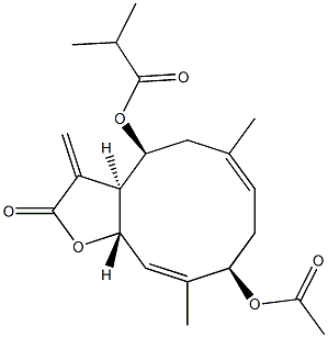 2-Methylpropionic acid [(3aS,4S,6E,9R,10Z,11aS)-9-acetoxy-2,3,3a,4,5,8,9,11a-octahydro-6,10-dimethyl-3-methylene-2-oxocyclodeca[b]furan-4-yl] ester 结构式