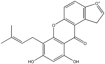 7-(3-Methyl-2-butenyl)-8,10-dihydroxy-11-oxo-1H,11H-furo[3,2-a]xanthen-3-ium 结构式