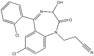 7-Chloro-5-(2-chlorophenyl)-2,3-dihydro-3-hydroxy-2-oxo-1H-1,4-benzodiazepine-1-propiononitrile 结构式