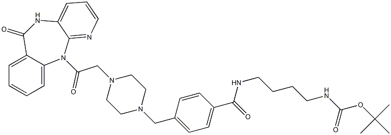 5,11-Dihydro-11-[[4-[4-[4-(tert-butoxycarbonylamino)butylaminocarbonyl]benzyl]-1-piperazinyl]acetyl]-6H-pyrido[2,3-b][1,4]benzodiazepin-6-one 结构式