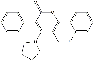 3-Phenyl-4-(pyrrolidin-1-yl)-2H,5H-[1]benzothiopyrano[4,3-b]pyran-2-one 结构式