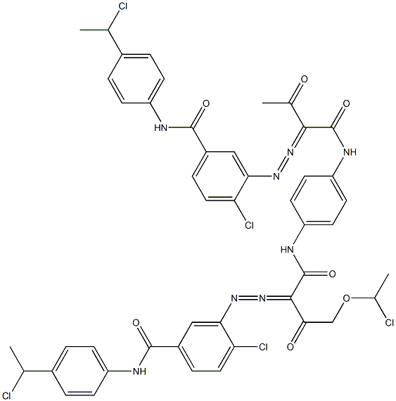3,3'-[2-[(1-Chloroethyl)oxy]-1,4-phenylenebis[iminocarbonyl(acetylmethylene)azo]]bis[N-[4-(1-chloroethyl)phenyl]-4-chlorobenzamide] 结构式