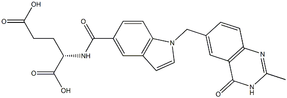 (S)-2-[[1-[[(3,4-Dihydro-2-methyl-4-oxoquinazolin)-6-yl]methyl]-1H-indol-5-yl]carbonylamino]glutaric acid 结构式