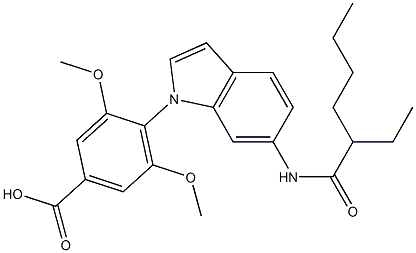 4-[6-(2-Ethylhexanoylamino)-1H-indol-1-yl]-3,5-dimethoxybenzoic acid 结构式