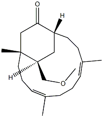 (1R,12R,15R,4E,8E)-15-(Methoxymethyl)-1,5,9-trimethylbicyclo[10.2.2]hexadeca-4,8-dien-13-one 结构式