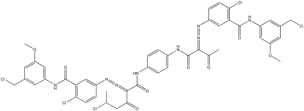 3,3'-[2-(1-Chloroethyl)-1,4-phenylenebis[iminocarbonyl(acetylmethylene)azo]]bis[N-[3-(chloromethyl)-5-methoxyphenyl]-6-chlorobenzamide] 结构式