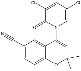 2,2-Dimethyl-6-cyano-4-[(3-chloro-5-chloro-1,2-dihydro-2-oxopyridin)-1-yl]-2H-1-benzopyran 结构式