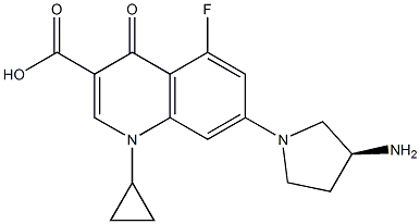 1-Cyclopropyl-7-[(3S)-3-amino-1-pyrrolidinyl]-5-fluoro-1,4-dihydro-4-oxoquinoline-3-carboxylic acid 结构式