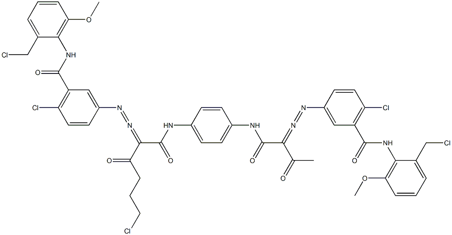 3,3'-[2-(2-Chloroethyl)-1,4-phenylenebis[iminocarbonyl(acetylmethylene)azo]]bis[N-[2-(chloromethyl)-6-methoxyphenyl]-6-chlorobenzamide] 结构式