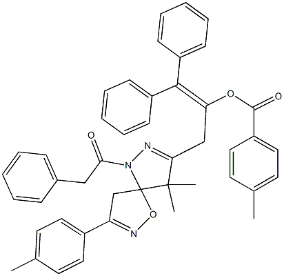 1-Diphenylmethylene-2-[4,4-dimethyl-8-(4-methylphenyl)-1-(phenylacetyl)-6-oxa-1,2,7-triazaspiro[4.4]nona-2,7-dien-3-yl]ethanol 4-methylbenzoate 结构式