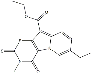 3,4-Dihydro-4-oxo-2-thioxo-3-methyl-7-ethyl-2H-1,3-thiazino[6,5-b]indolizine-10-carboxylic acid ethyl ester 结构式