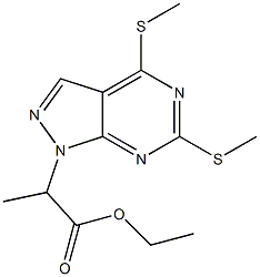 4,6-Bis(methylthio)-1-[1-(ethoxycarbonyl)ethyl]-1H-pyrazolo[3,4-d]pyrimidine 结构式