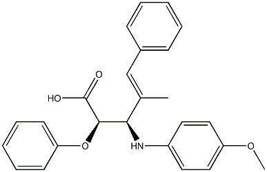 (2R,3R)-4-Methyl-2-phenoxy-3-(4-methoxyphenylamino)-5-phenyl-4-pentenoic acid 结构式