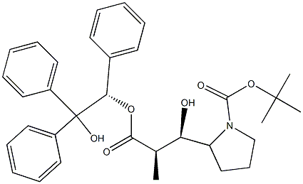 (2S,3R)-3-[(2R)-1-[[(1,1-Dimethylethyl)oxy]carbonyl]pyrrolidin-2-yl]-3-hydroxy-2-methylpropanoic acid [(1S)-2-hydroxy-1,2,2-triphenylethyl] ester 结构式