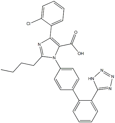 2-Butyl-4-(2-chlorophenyl)-1-[2'-(1H-tetrazol-5-yl)-1,1'-biphenyl-4-yl]-1H-imidazole-5-carboxylic acid 结构式