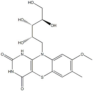 7-Methyl-8-methoxy-10-[(2S,3S,4R)-2,3,4,5-tetrahydroxypentyl]-1H-pyrimido[5,4-b][1,4]benzothiazine-2,4(3H,10H)-dione 结构式